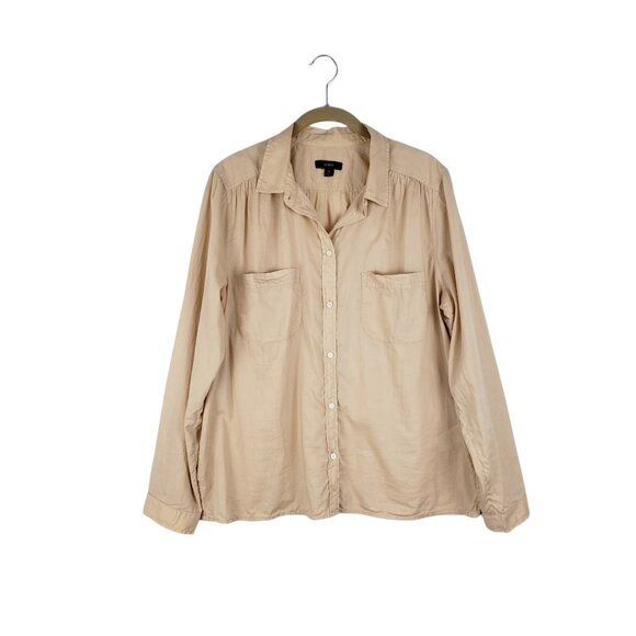J Crew Garment Dyed Poplin Utility Shirt Beige Lightweight Button Up Top Size 12 - Picture 1 of 8